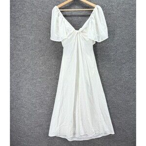 New Balticborn Dress Women M Medium White Shift Midi V-Neck Lined Tie Up Rayon
